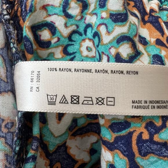 Lilka Anthropologie Turquoise Medallion Floral Rayon Palazzo Pants XS Boho V22 - Picture 4 of 5
